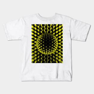 3D exploding vivid yellow sphere on black background Kids T-Shirt